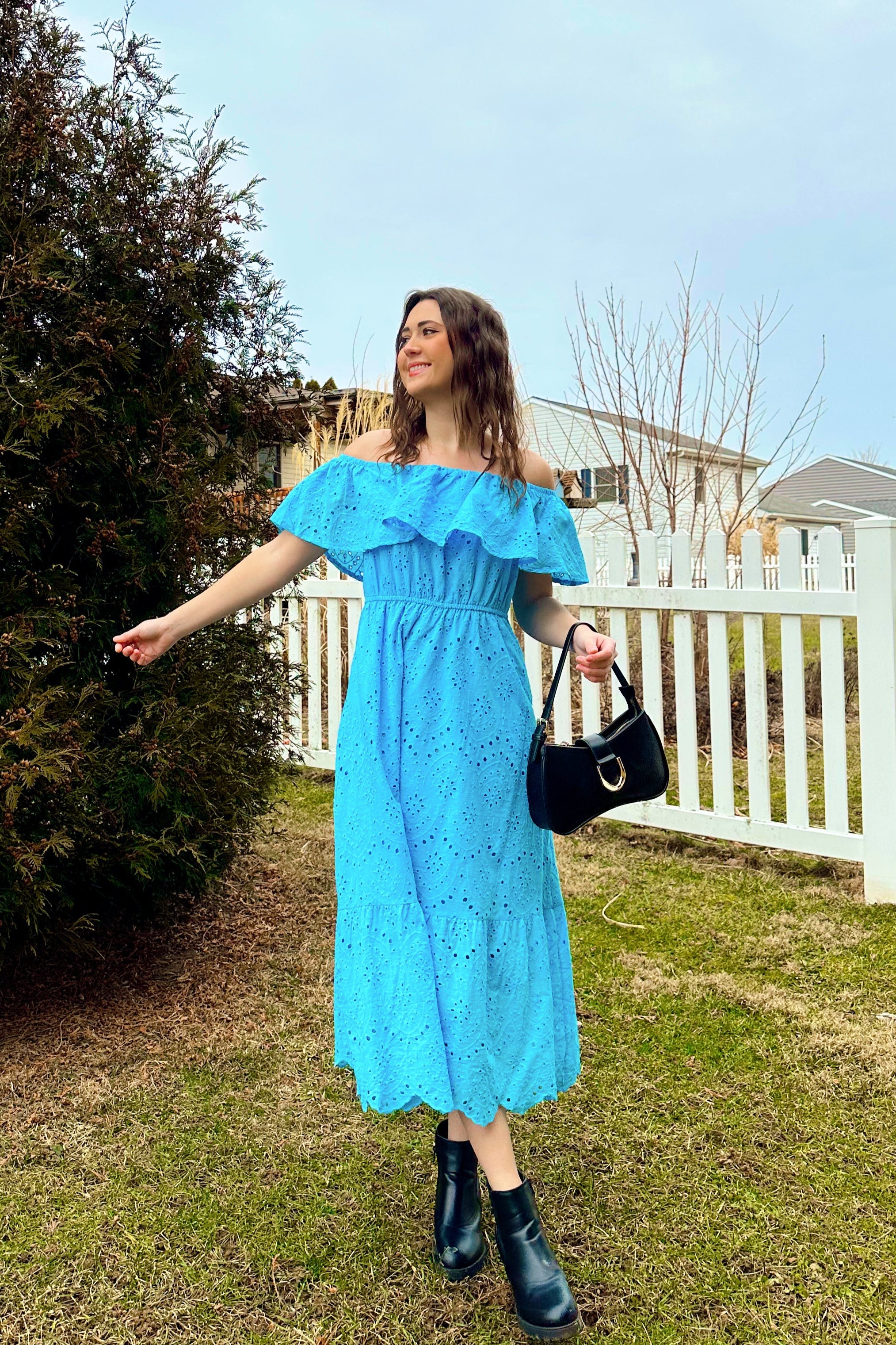 Luxuii Off Shoulder Ruffle Short Sleeve High Waist Hollow Dresses
