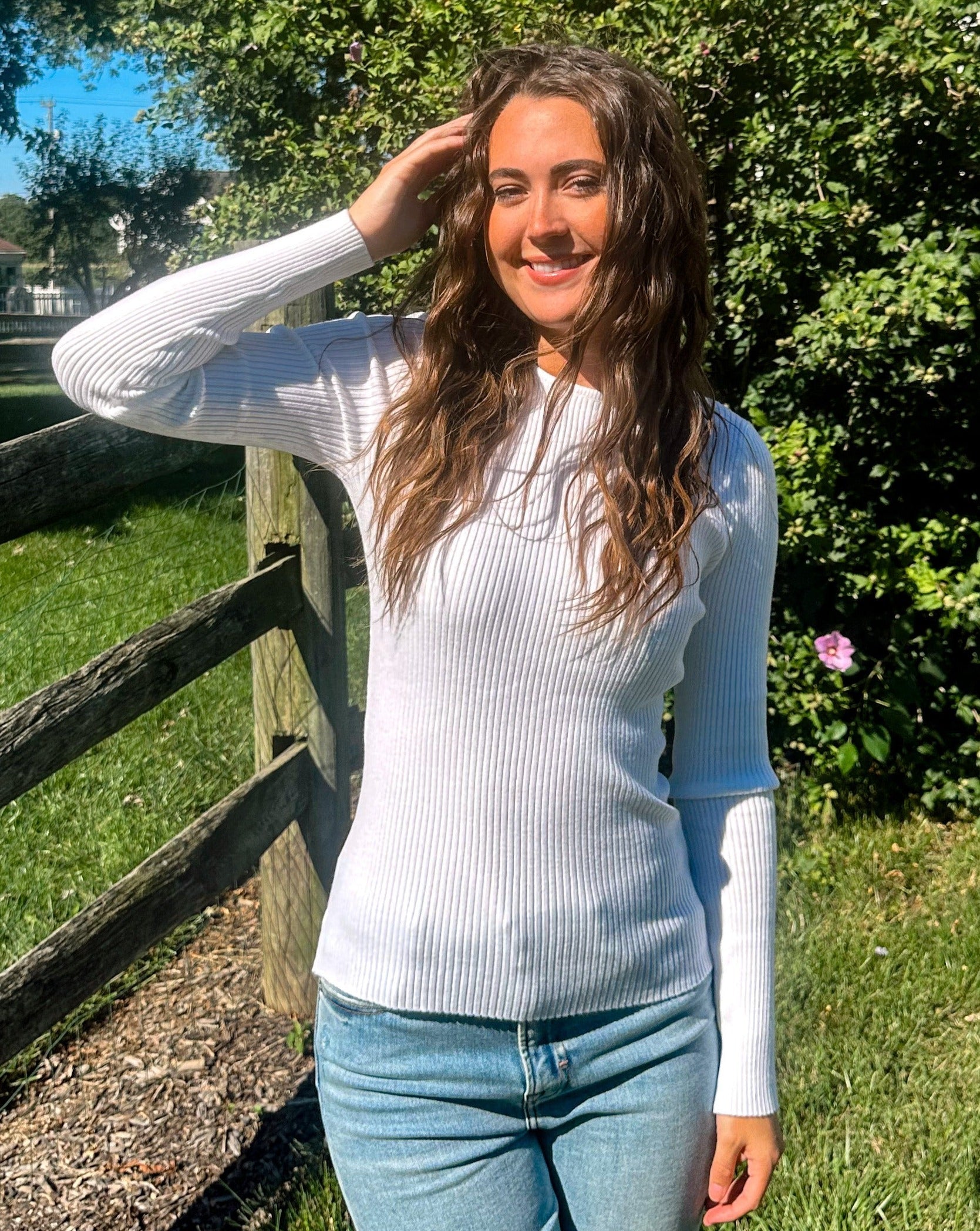 Luxuii Long Sleeve Crewneck Ribbed Knit Top