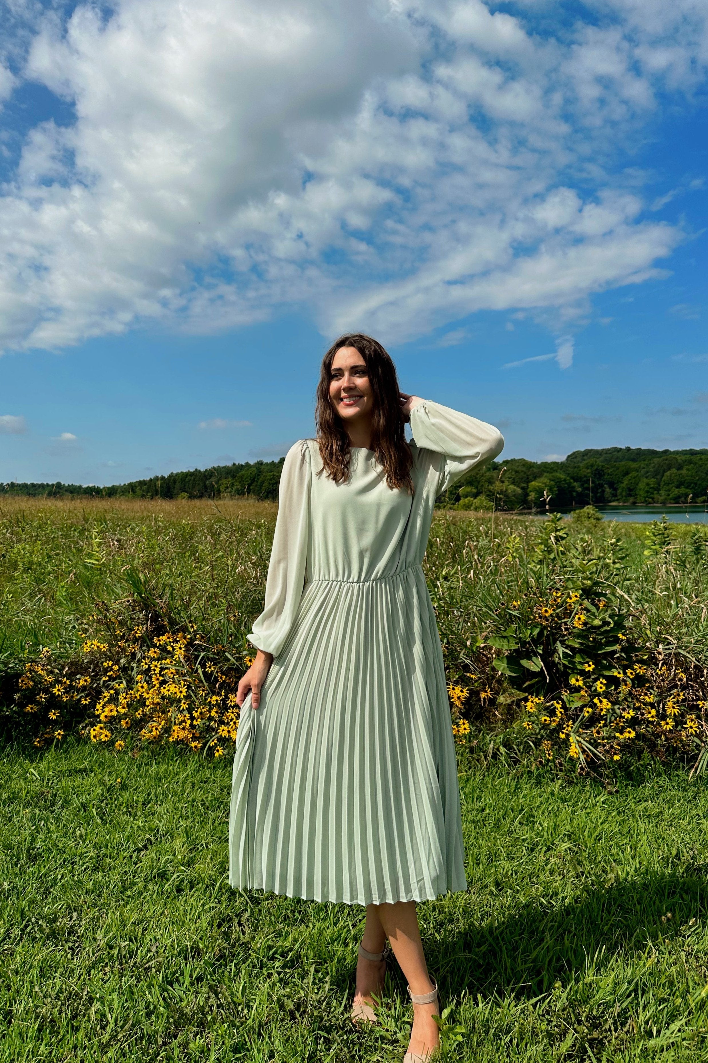 Luxuii Fall Crewnec Pleated A Line Cocktail Dress