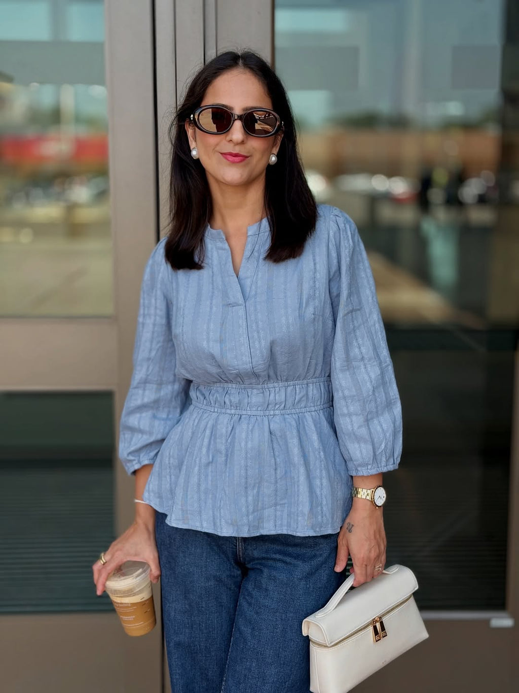 Luxuii 3/4 Length Sleeve V Neck Peplum Blouses Dressy Work Shirts