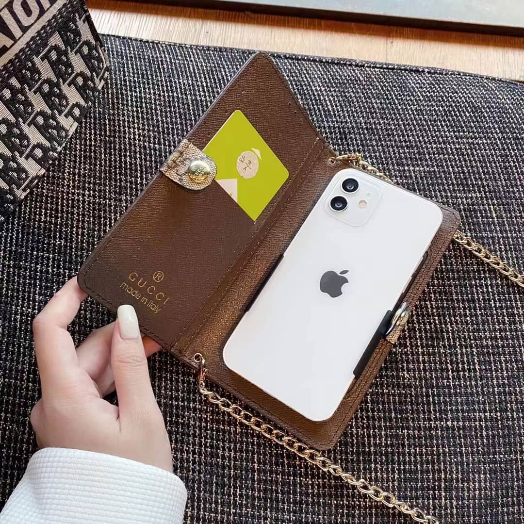 Luxury Monogram Wallet Phone Case with Chain – Universal Fit