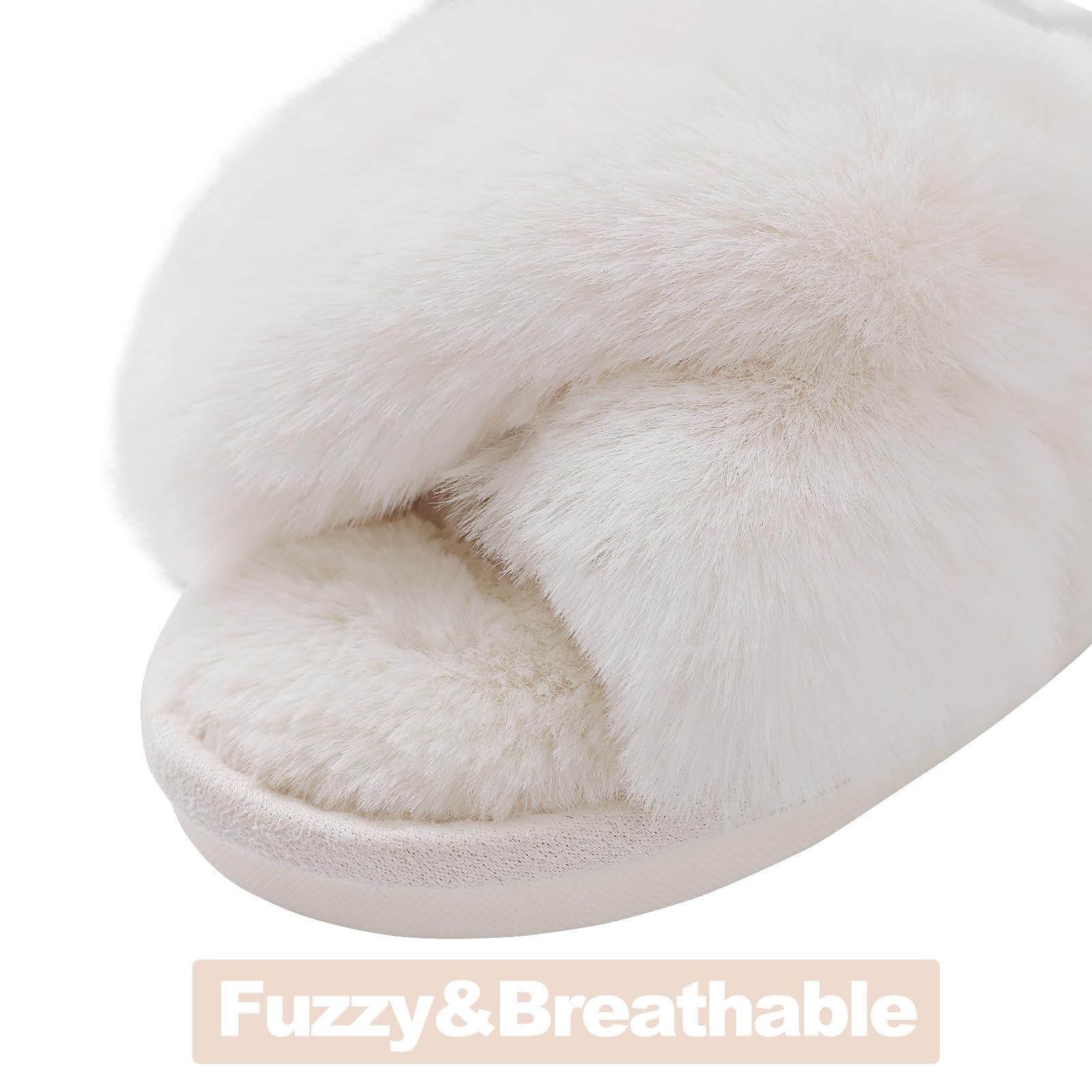 Luxuii Women's Fuzzy Slippers Memory Foam Cozy Furry House Cross Band Slipper Open Toe Fluffy Indoor Shoes