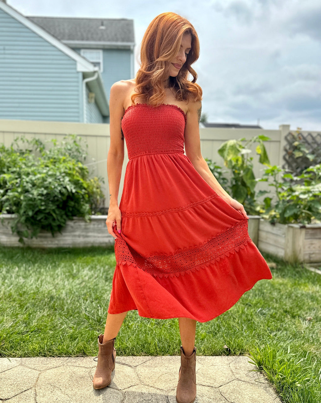 Luxuii Bohemian Strapless Lace Trim Backless Maxi Dress