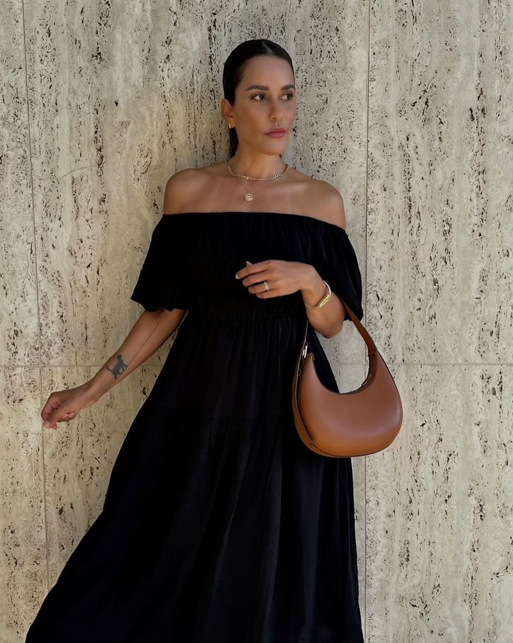 Luxuii Boho Off Shoulder Ruffled Flowy Midi Dress