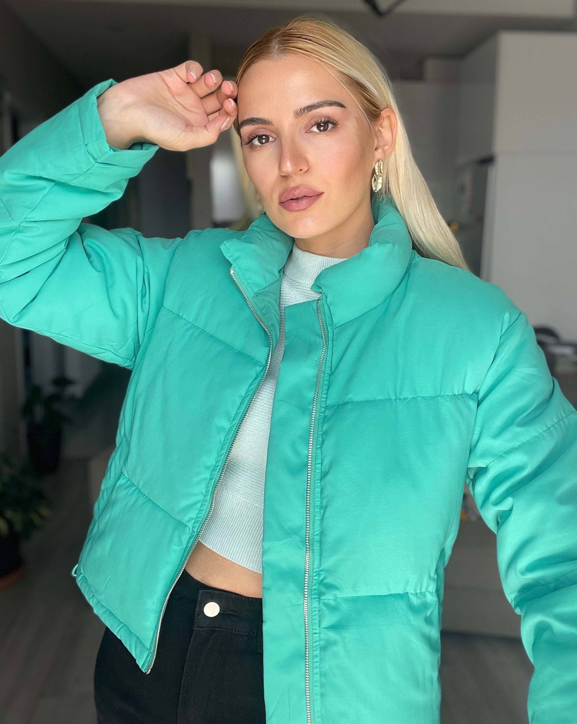 Luxuii Zipper Quilted Baggy Cropped Puffer Jacket Coat