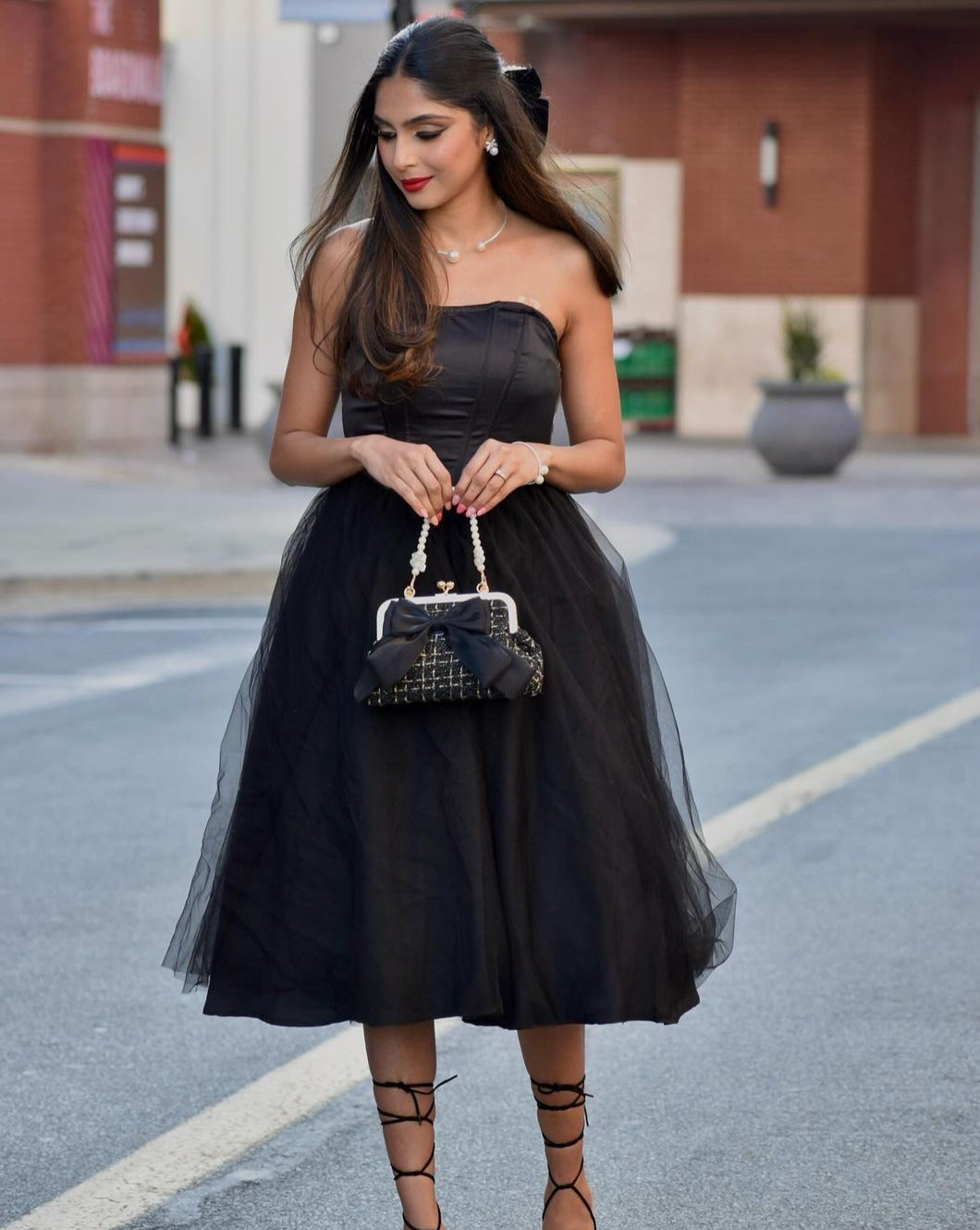 Luxuii Smocked High Waist Corset Tube Backless Midi Dress