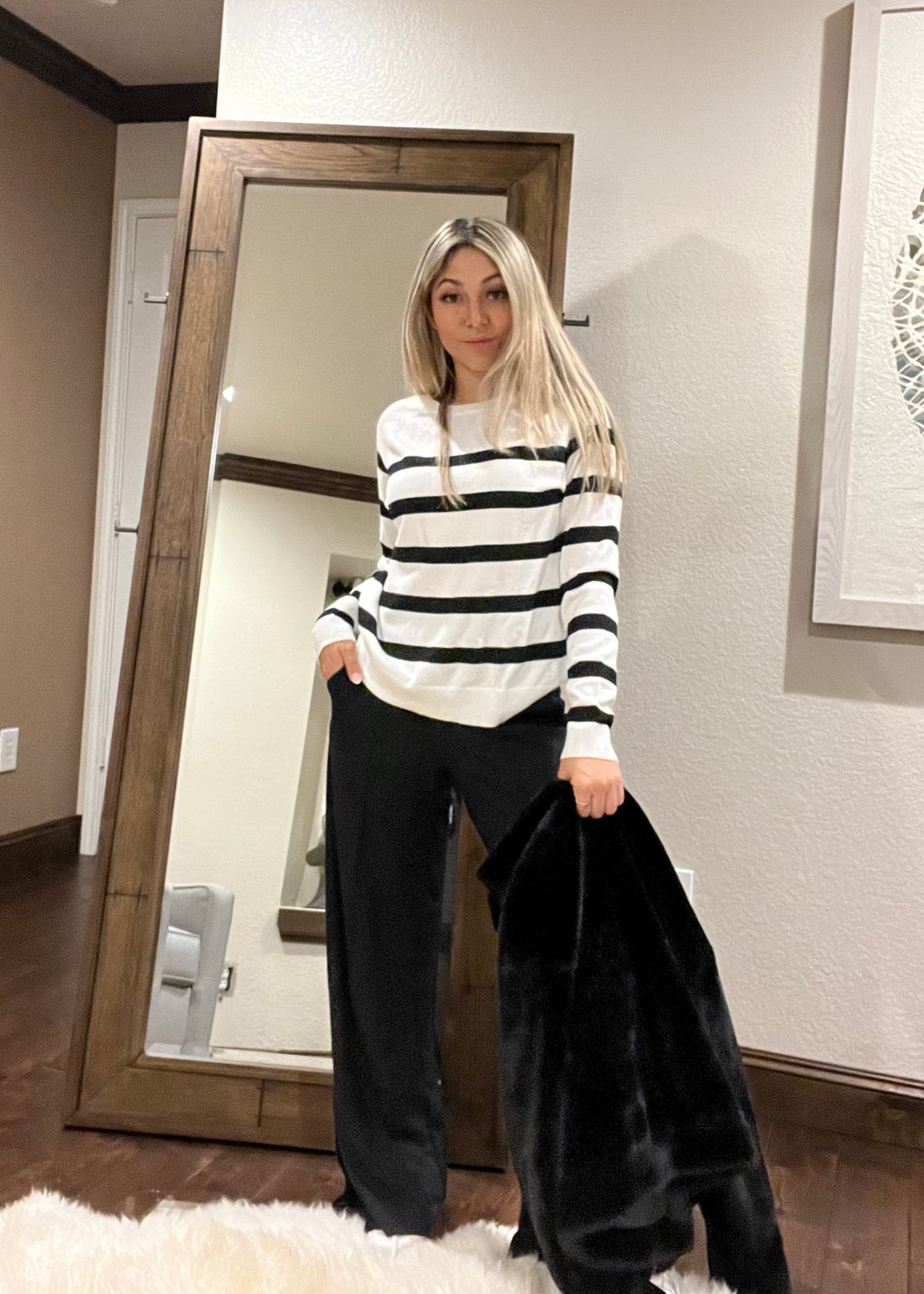 Luxuii Lightweight Striped Crewneck Ribbed Knit Shirts