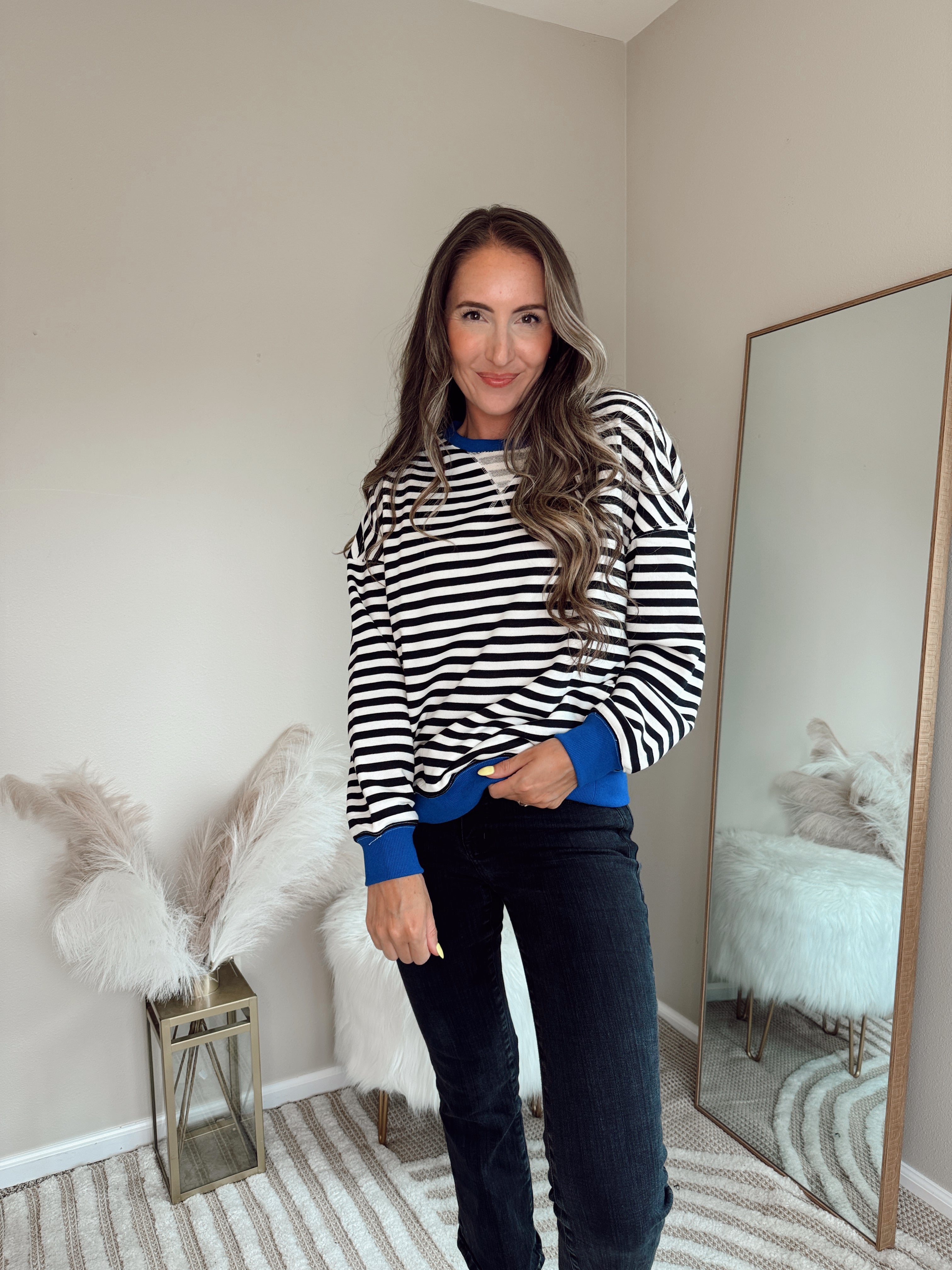 Luxuii Womens Casual Striped Pullover Long Sleeve Shirts Crewneck Sweatshirts