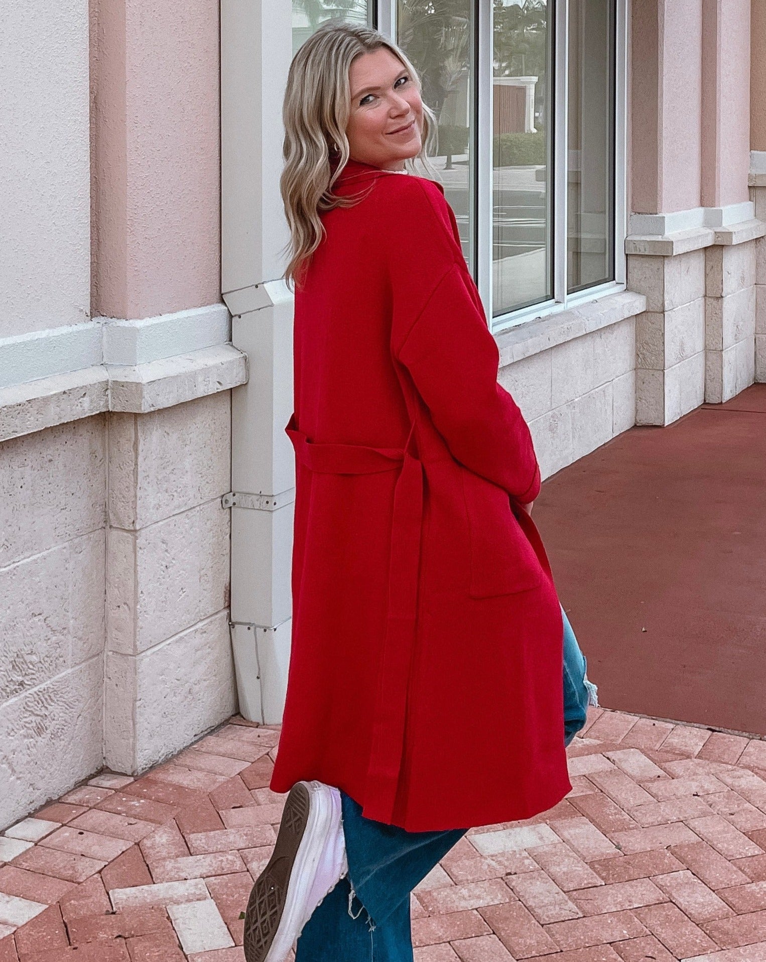 Luxuii Lapel Button Down Belted Open Front Knit Cardigan Coat