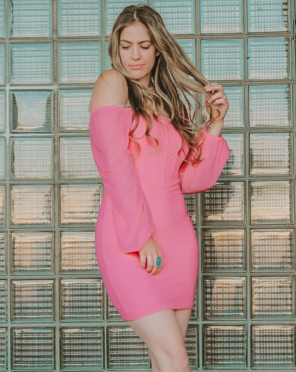 Luxuii Puff Long Sleeve Square Neck Ruched Bodycon Mini Dress