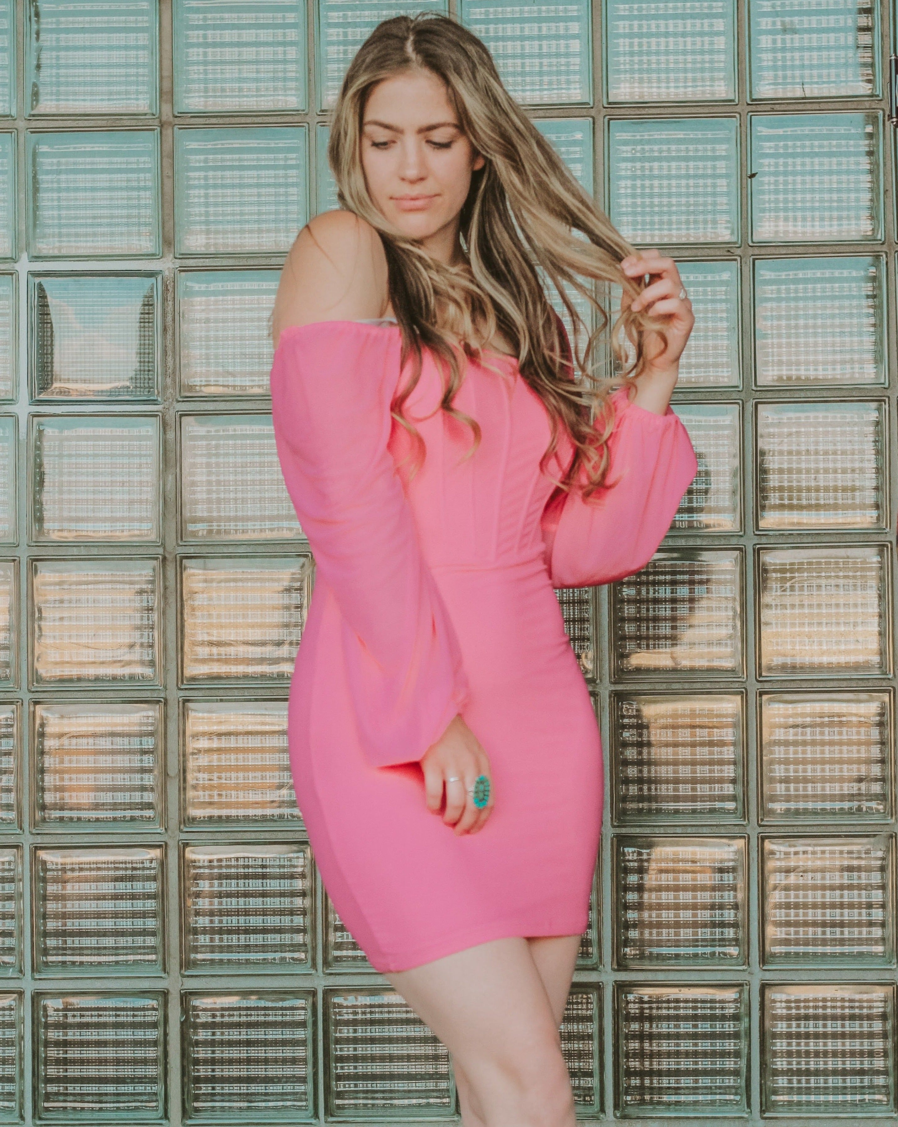Luxuii Puff Long Sleeve Square Neck Ruched Bodycon Mini Dress