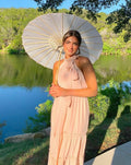 Luxuii Halter Sleeveless Pleated Flowy Maxi Dress
