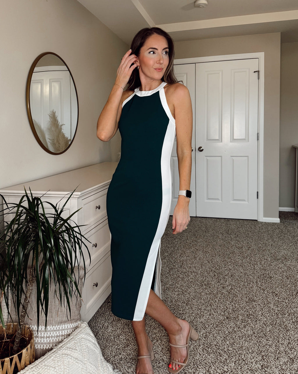 Luxuii Crew Neck Sleeveless Side Slit Knit Bodycon Midi Dress