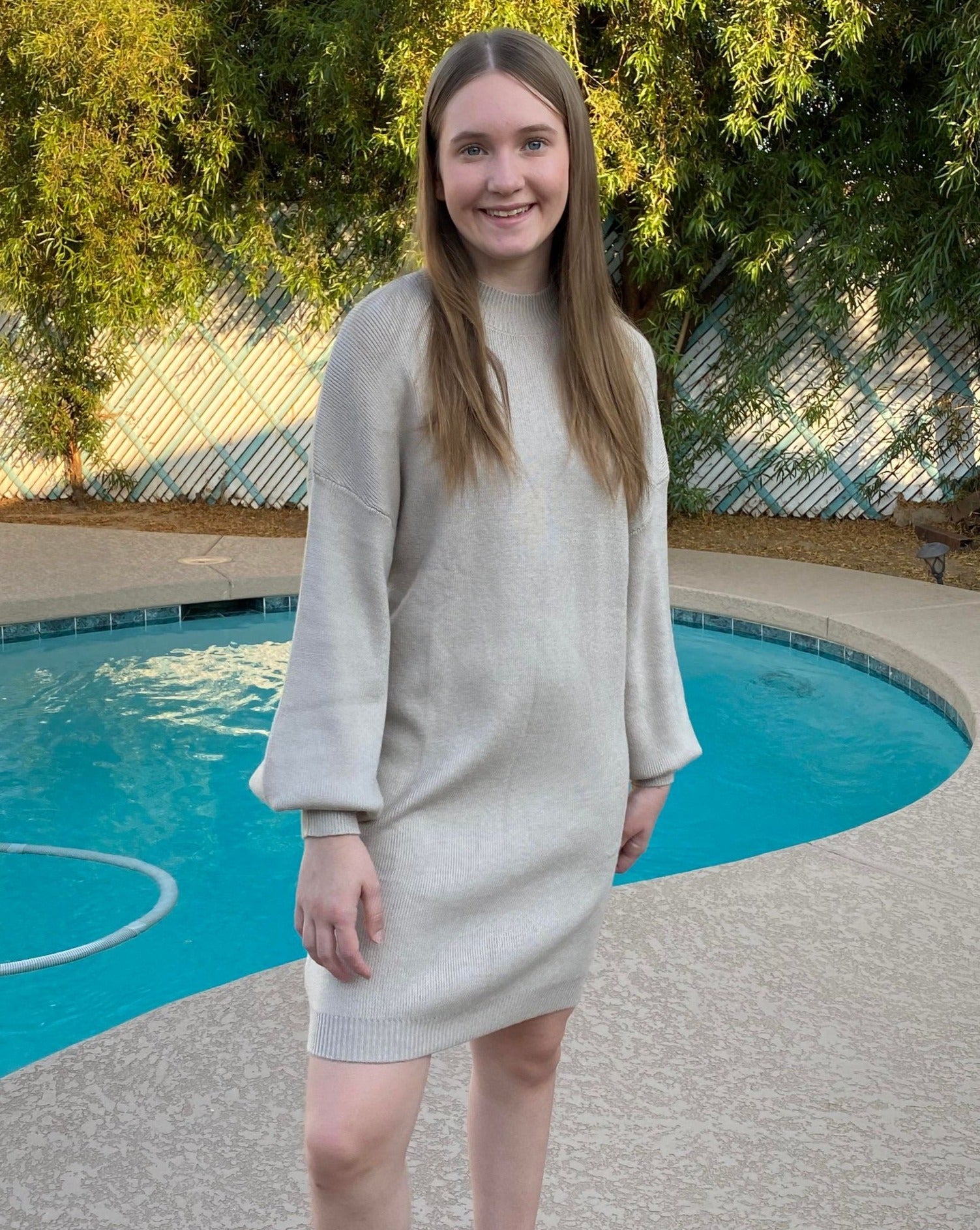 Luxuii Turtleneck Long Lantern Sleeve Knit Pullover Sweater Dress
