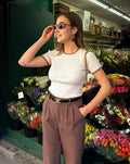 Luxuii Short Sleeve Crewneck Color Block Ribbed Knit Top