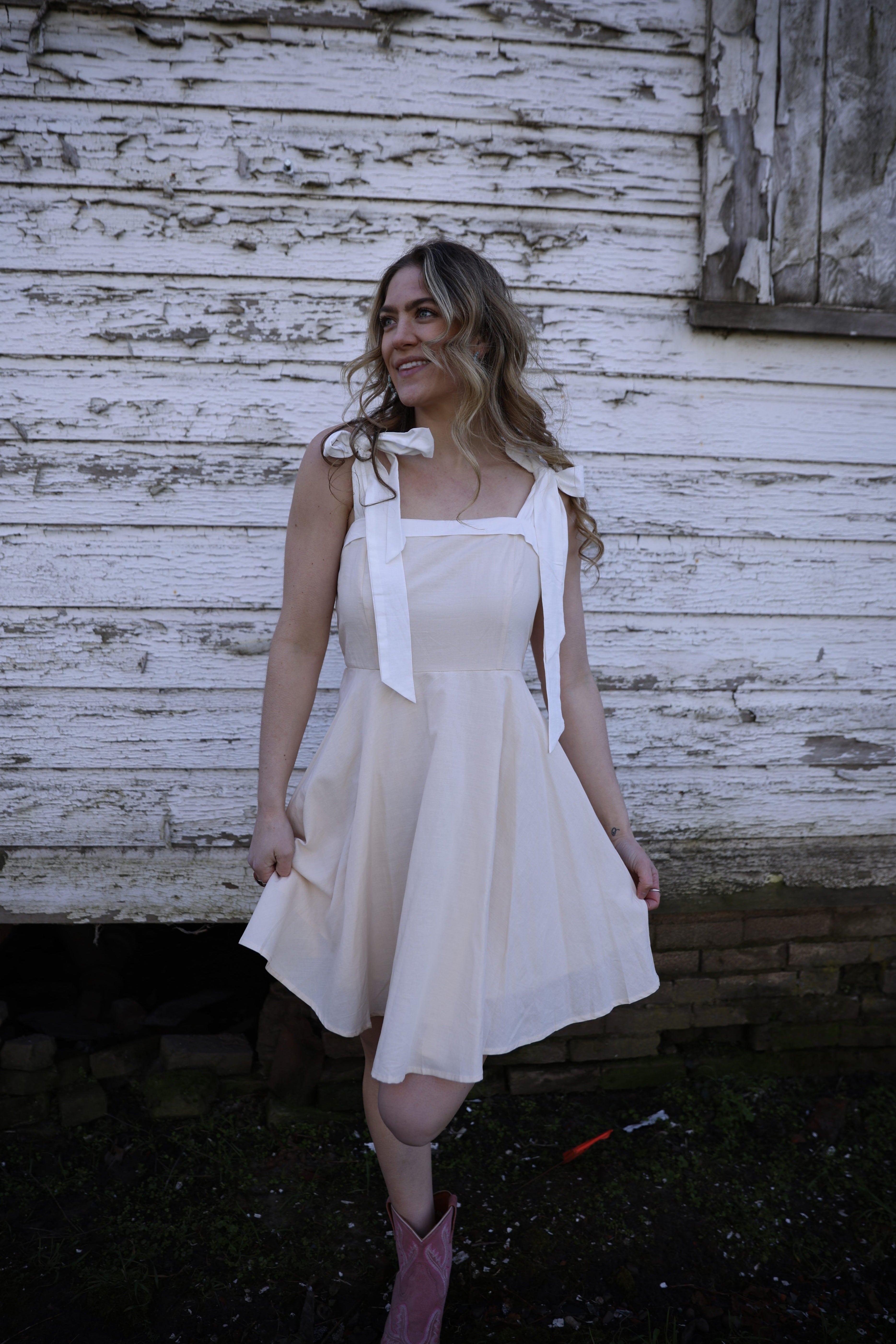 Luxuii Boho Square Neck Tie Shoulder Short Sundresses