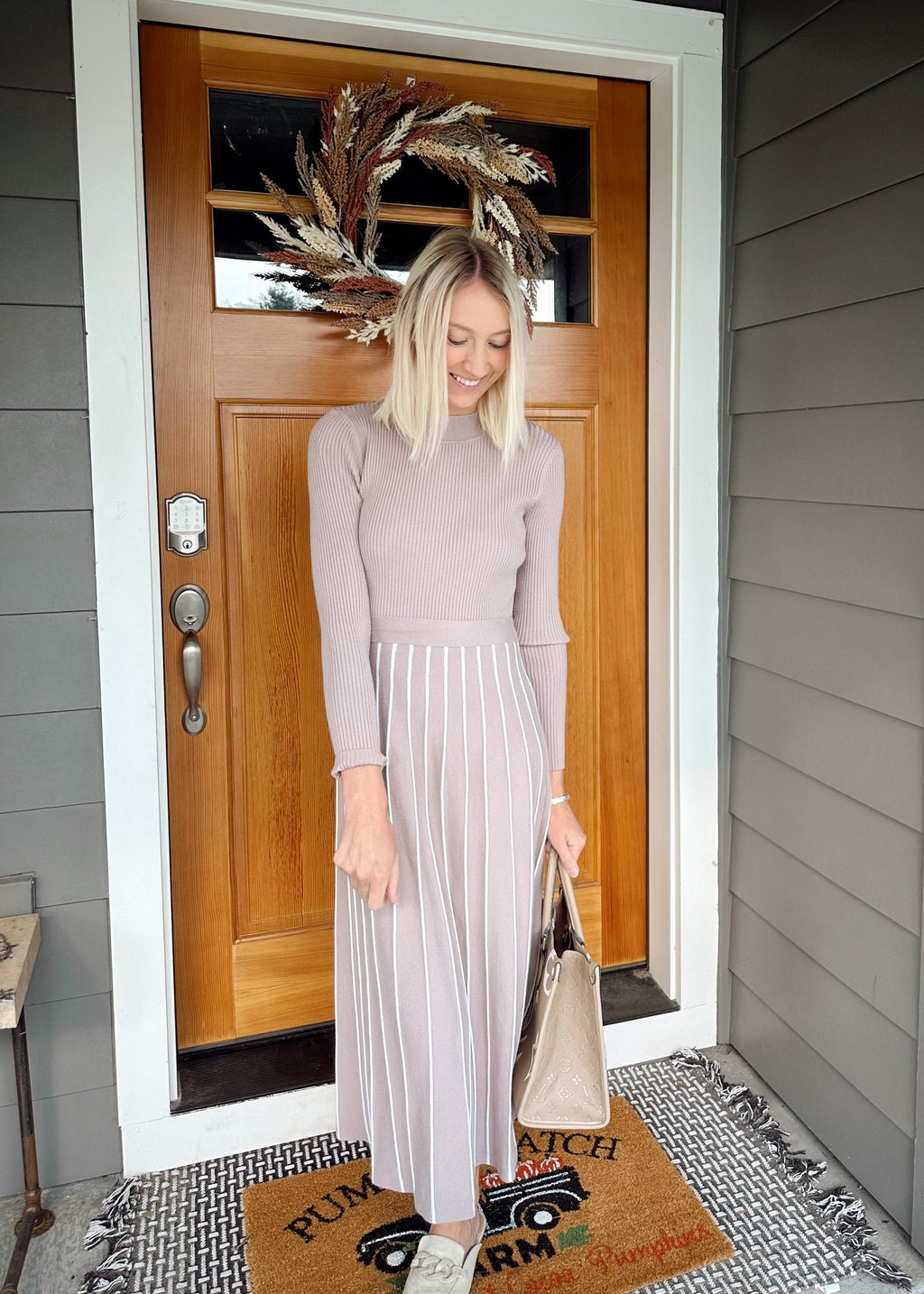Luxuii Turtleneck Tie Waist Ribbed Knit A Line Midi Dresses