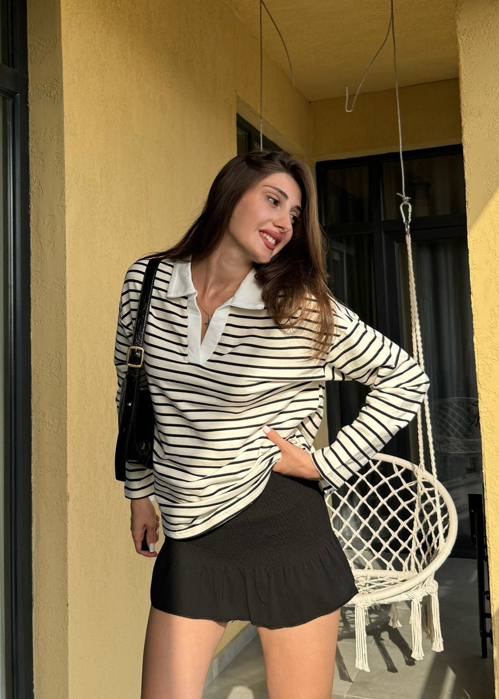 Luxuii Striped V Neck Oversized Sweatshirt Loose Fit Tunic Tops