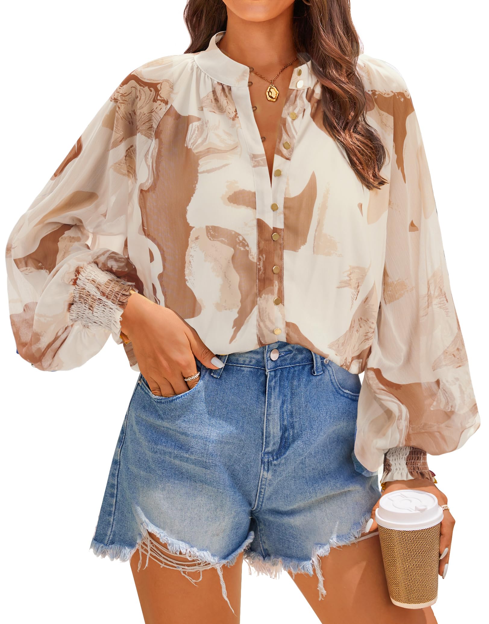 Luxuii Women's Floral Print Blouse Long Sleeve Button Down Casual Fall Boho Shirts