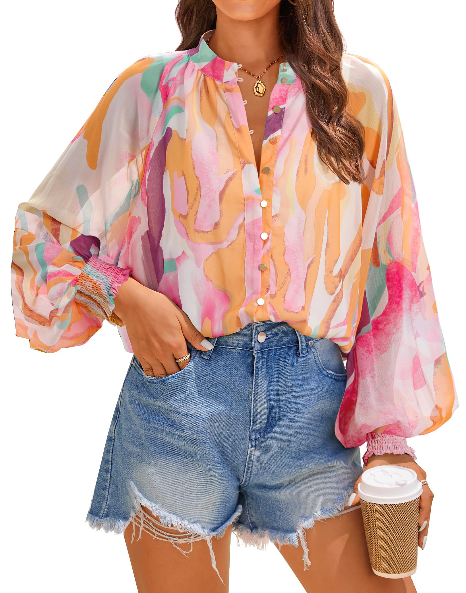 Luxuii Women's Floral Print Blouse Long Sleeve Button Down Casual Fall Boho Shirts