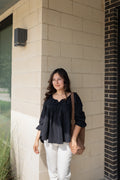 Luxuii Casual Tie Front Ruffle Tiered Loose Tunic Shirts