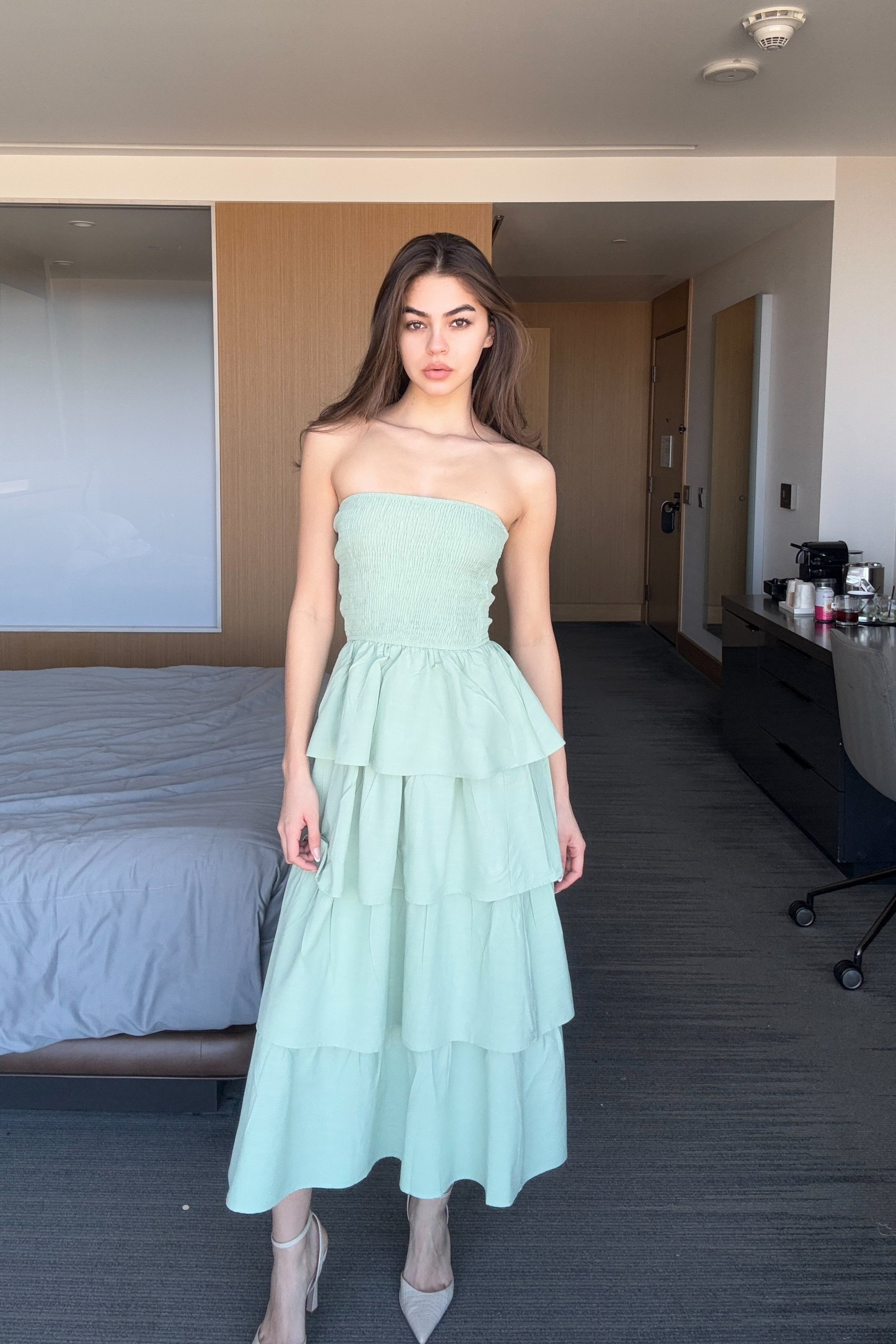 Luxuii Sleeveless Off Shoulder Smocked Tiered Beach Long Sundress