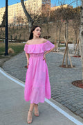 Luxuii Off Shoulder Ruffle Short Sleeve High Waist Hollow Dresses