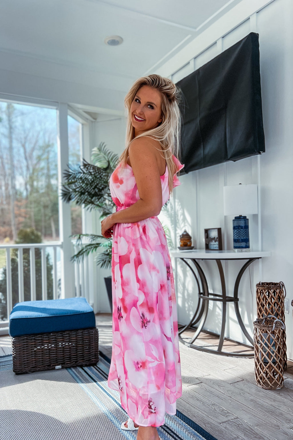 Luxuii Boho Floral Sleeveless Ruffle One Shoulder Elatsic Dresses