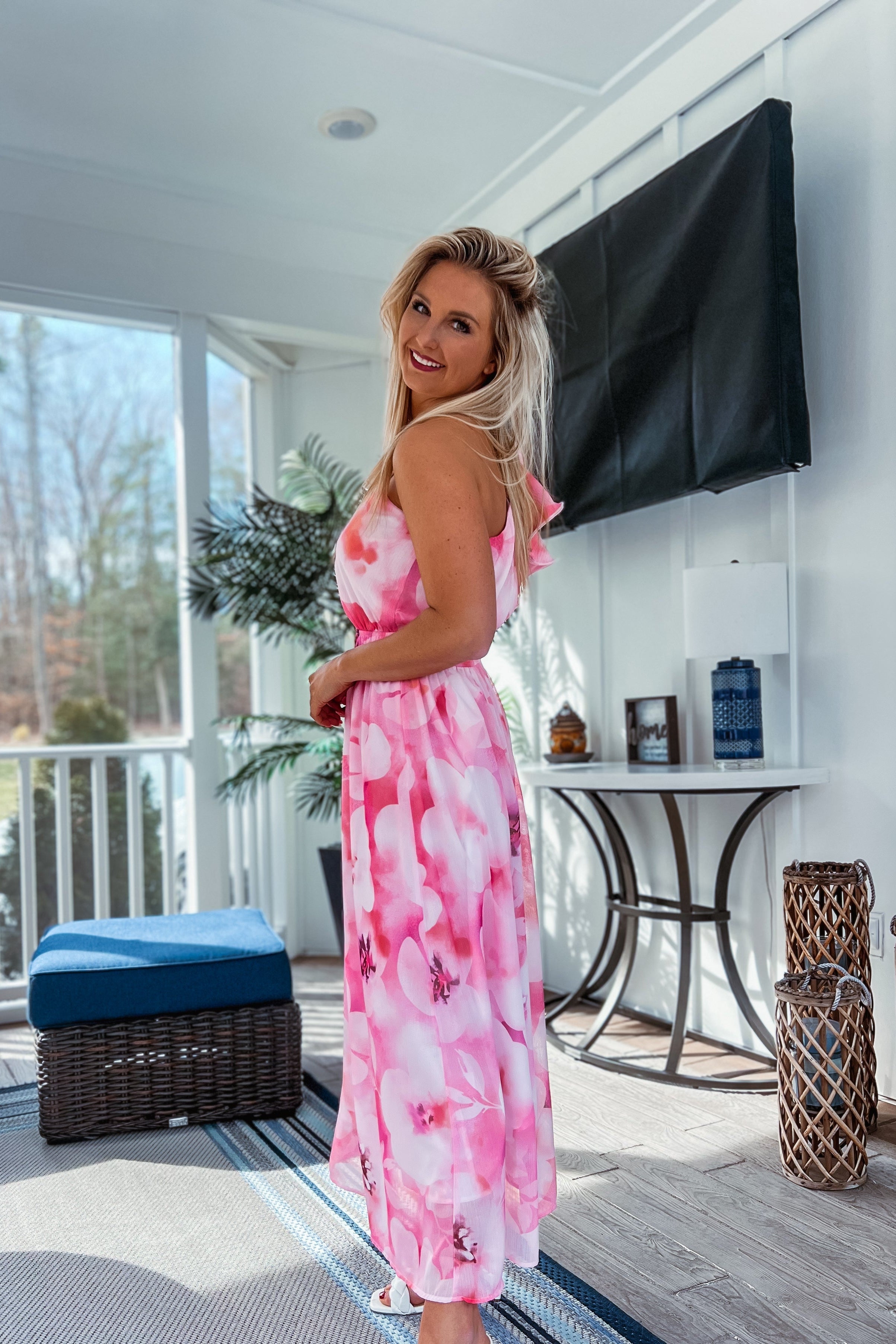 Luxuii Boho Floral Sleeveless Ruffle One Shoulder Elatsic Dresses