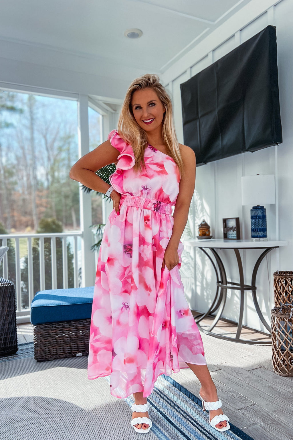 Luxuii Boho Floral Sleeveless Ruffle One Shoulder Elatsic Dresses