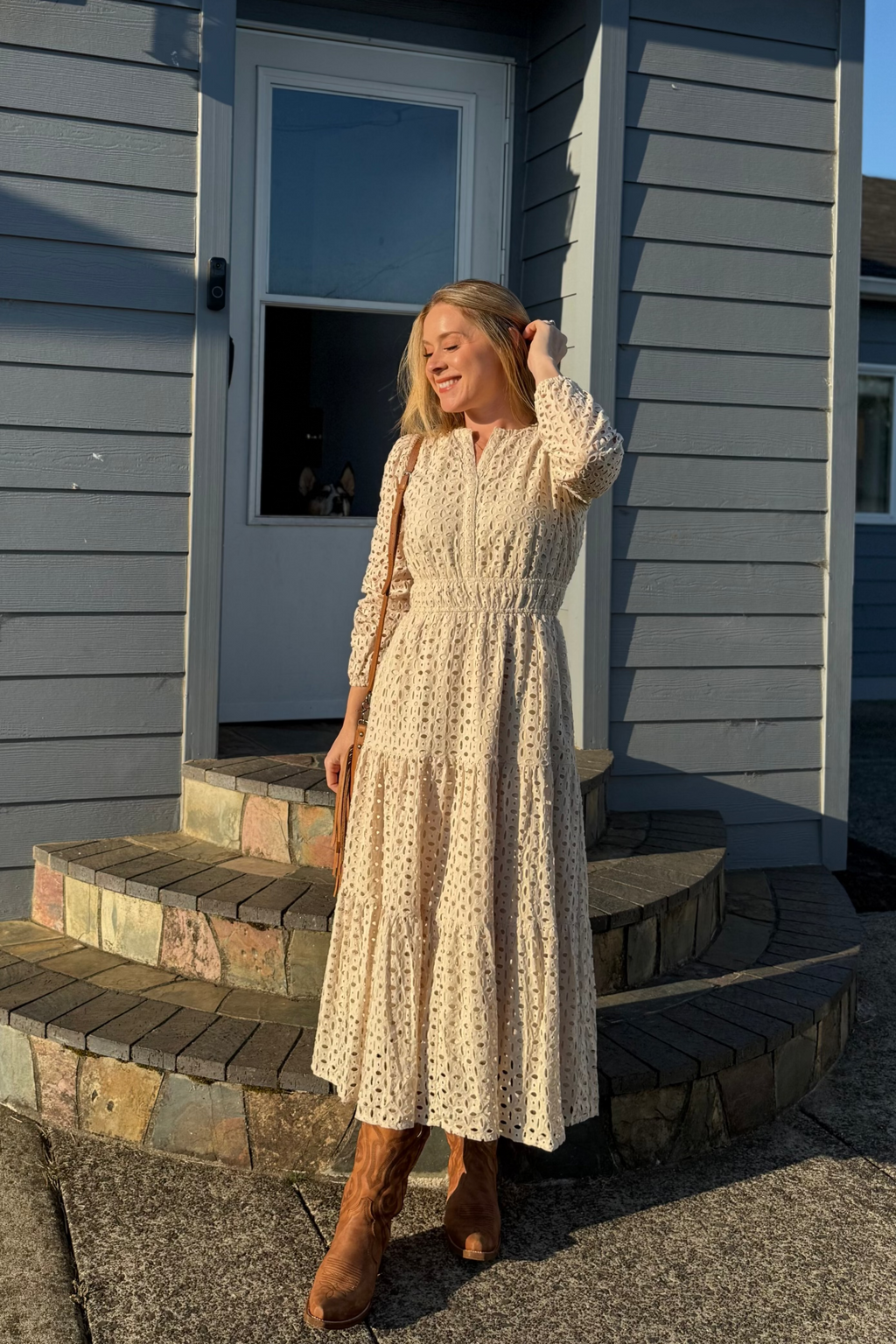 Luxuii V Neck Hollow Out Eyelet A Line Long Flowy Party Dresses