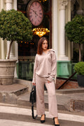 Luxuii V Neck Knit Tops Wide Leg Pants Sweatsuit Lounge Sets