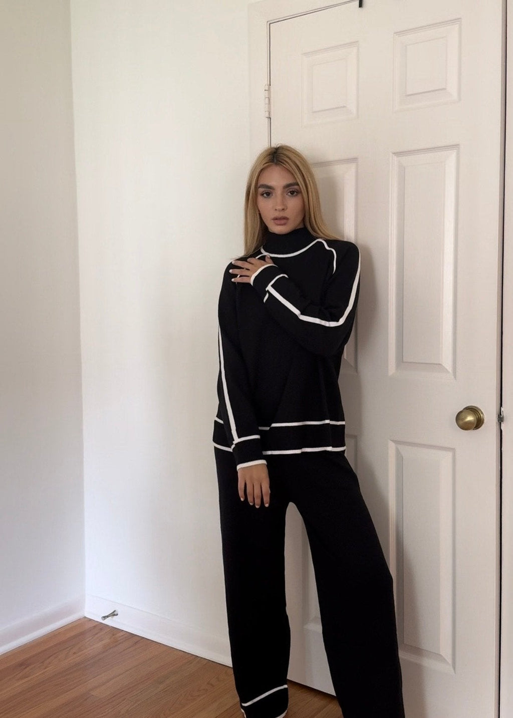Luxuii Turtleneck Pullover Tops Wide Leg Pants Lounge Sets