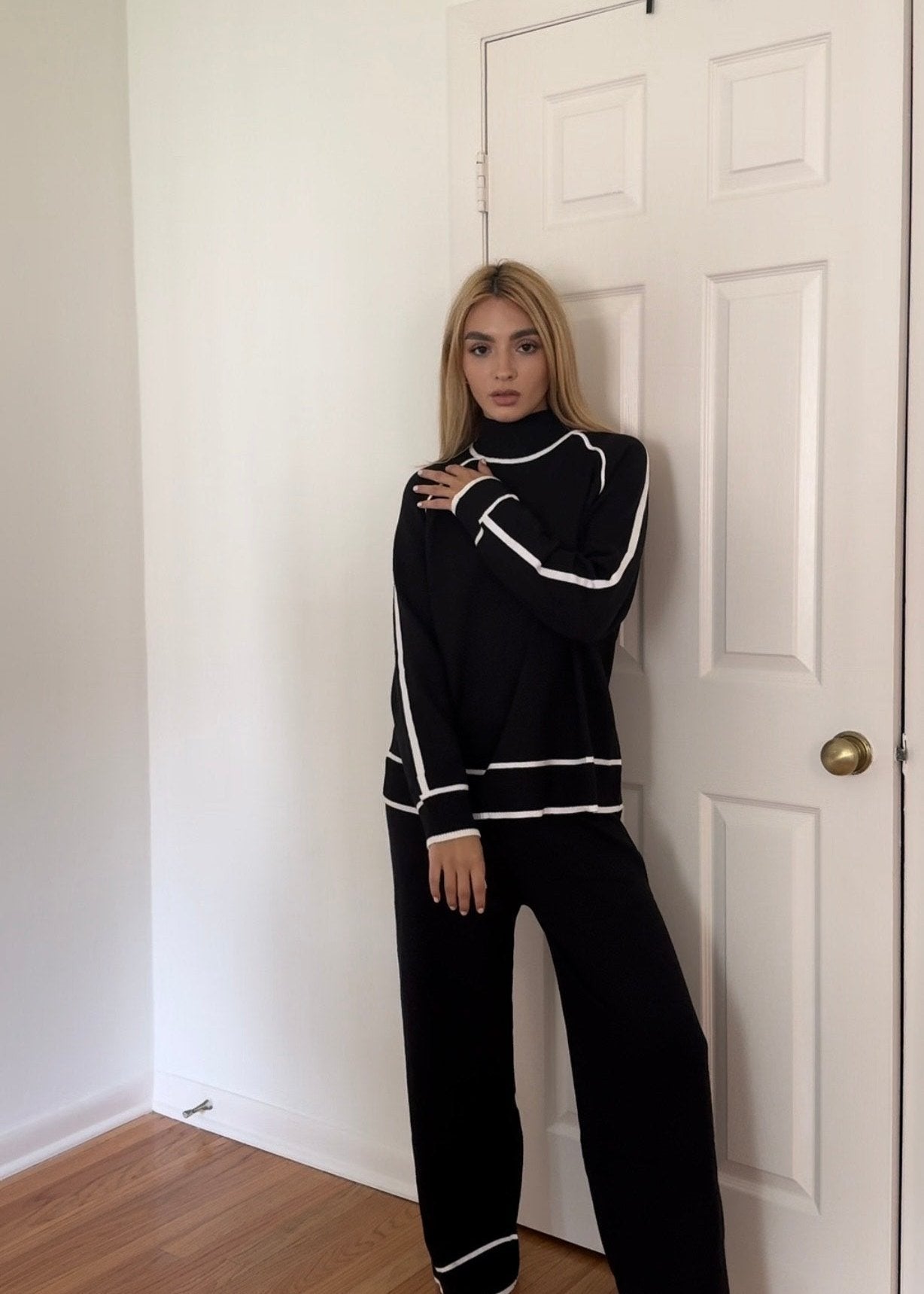 Luxuii Turtleneck Pullover Tops Wide Leg Pants Lounge Sets