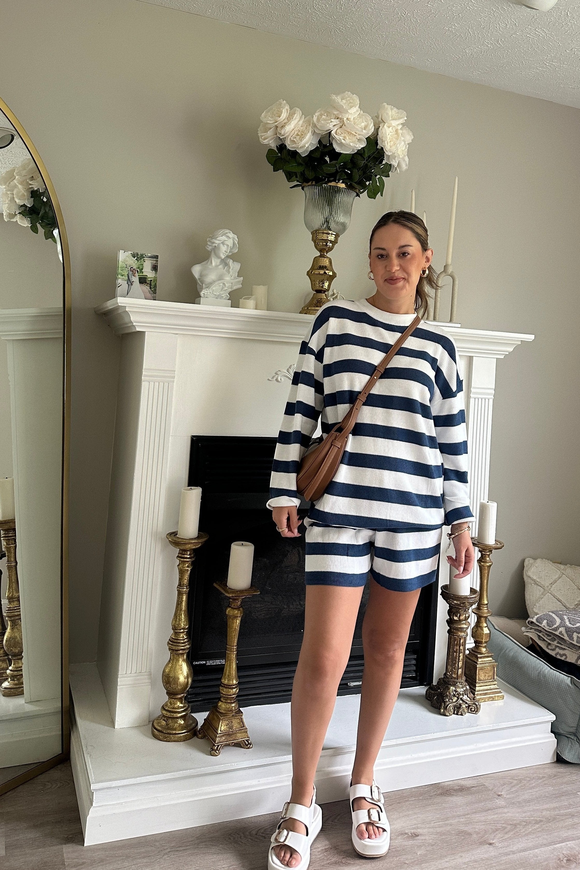 Luxuii Striped Lounge for Women 2 Piece and Shorts Sweater Pajama Set