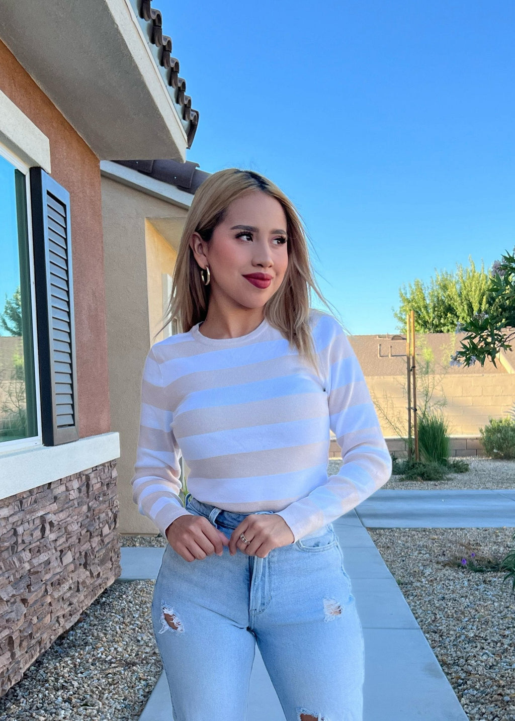 Luxuii Striped Sweaters Crewneck Knit Slim Fit Casual Basic Tops