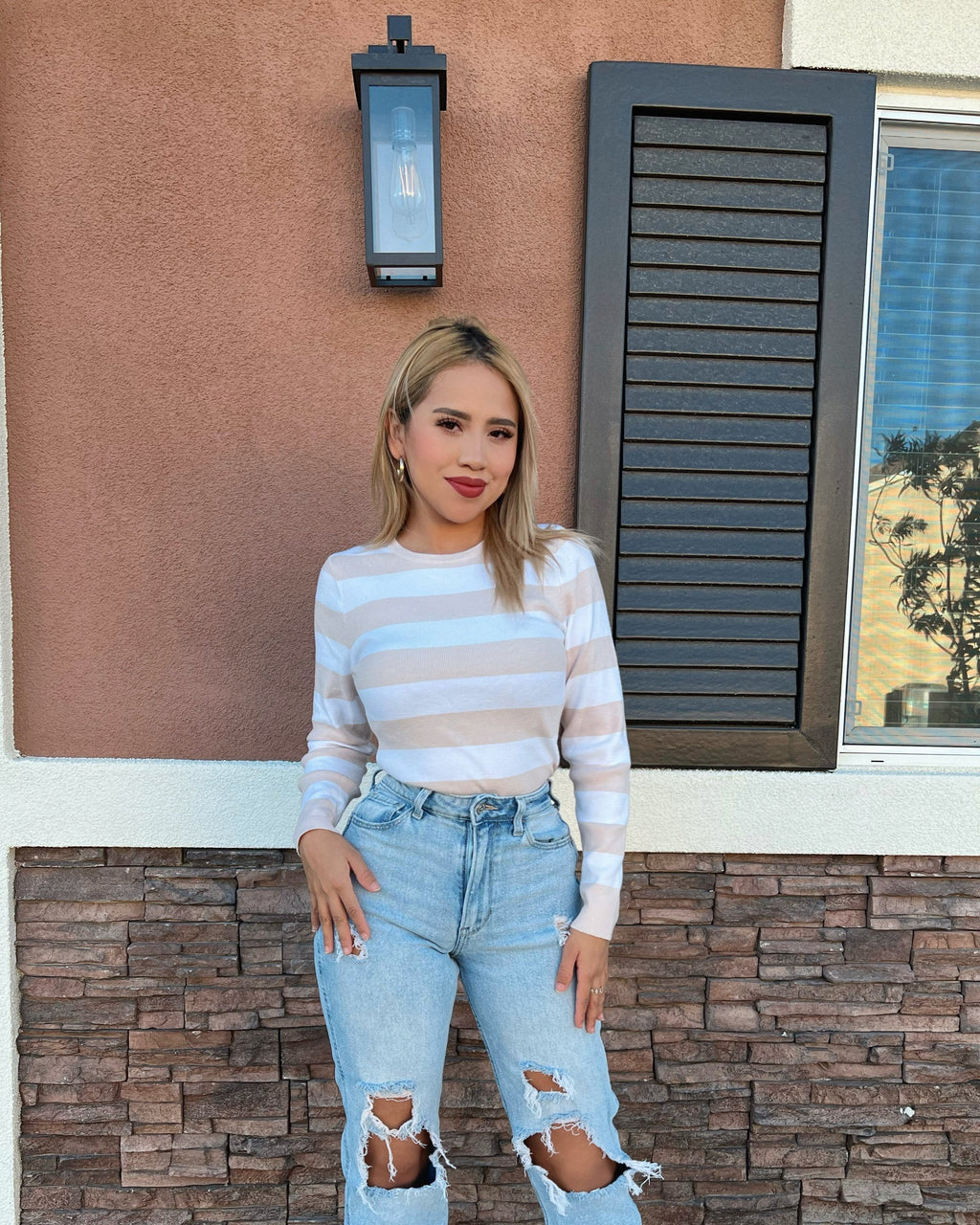 Luxuii Striped Sweaters Crewneck Knit Slim Fit Casual Basic Tops