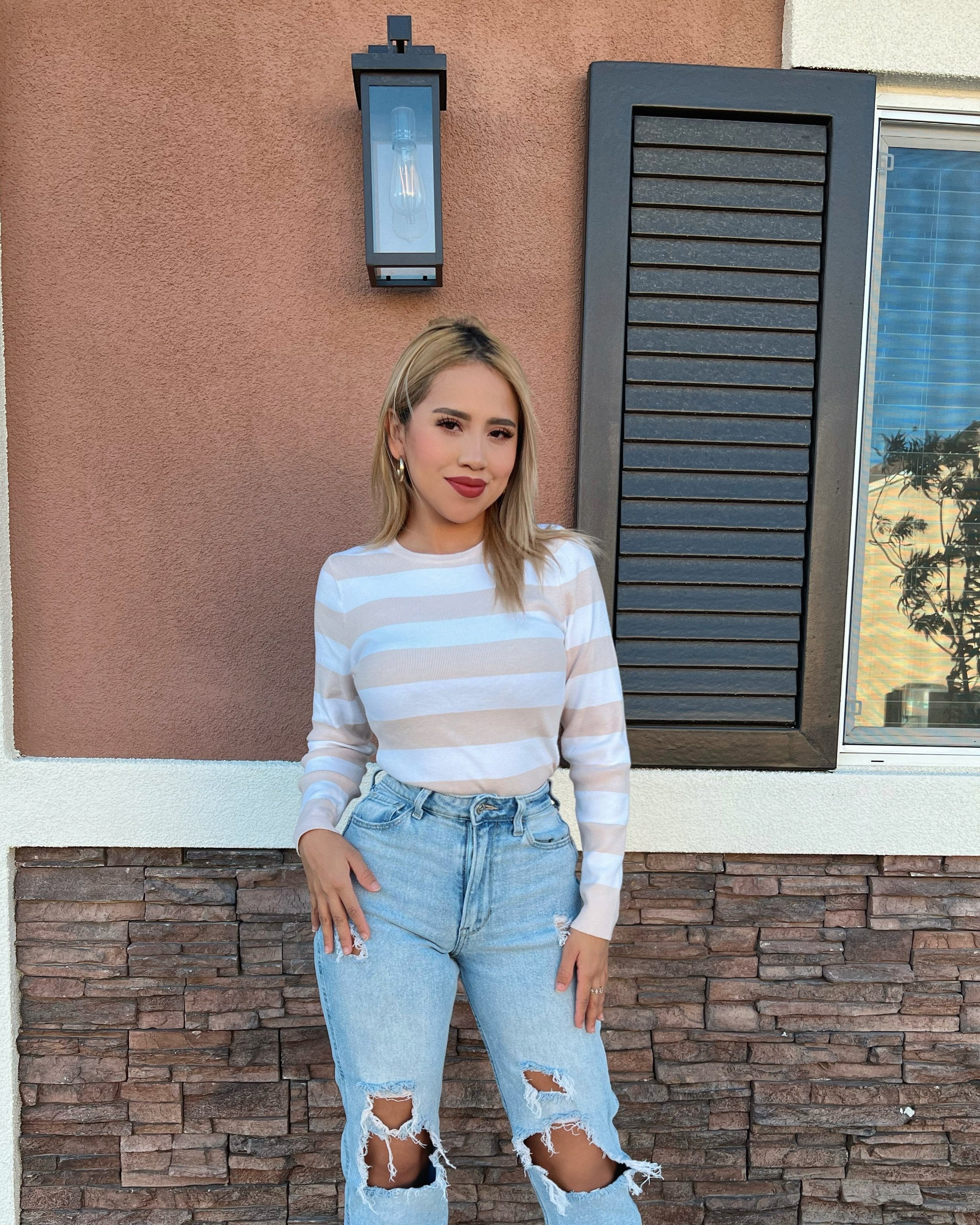 Luxuii Striped Sweaters Crewneck Knit Slim Fit Casual Basic Tops
