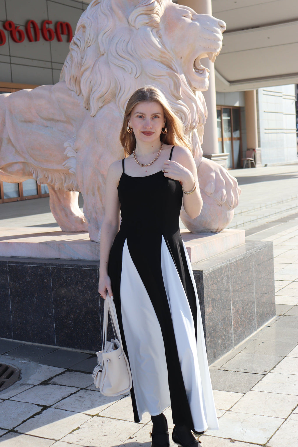 Luxuii Spaghetti Strap Sleeveless Color Block A Line Flowy Dresses