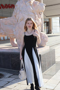 Luxuii Spaghetti Strap Sleeveless Color Block A Line Flowy Dresses