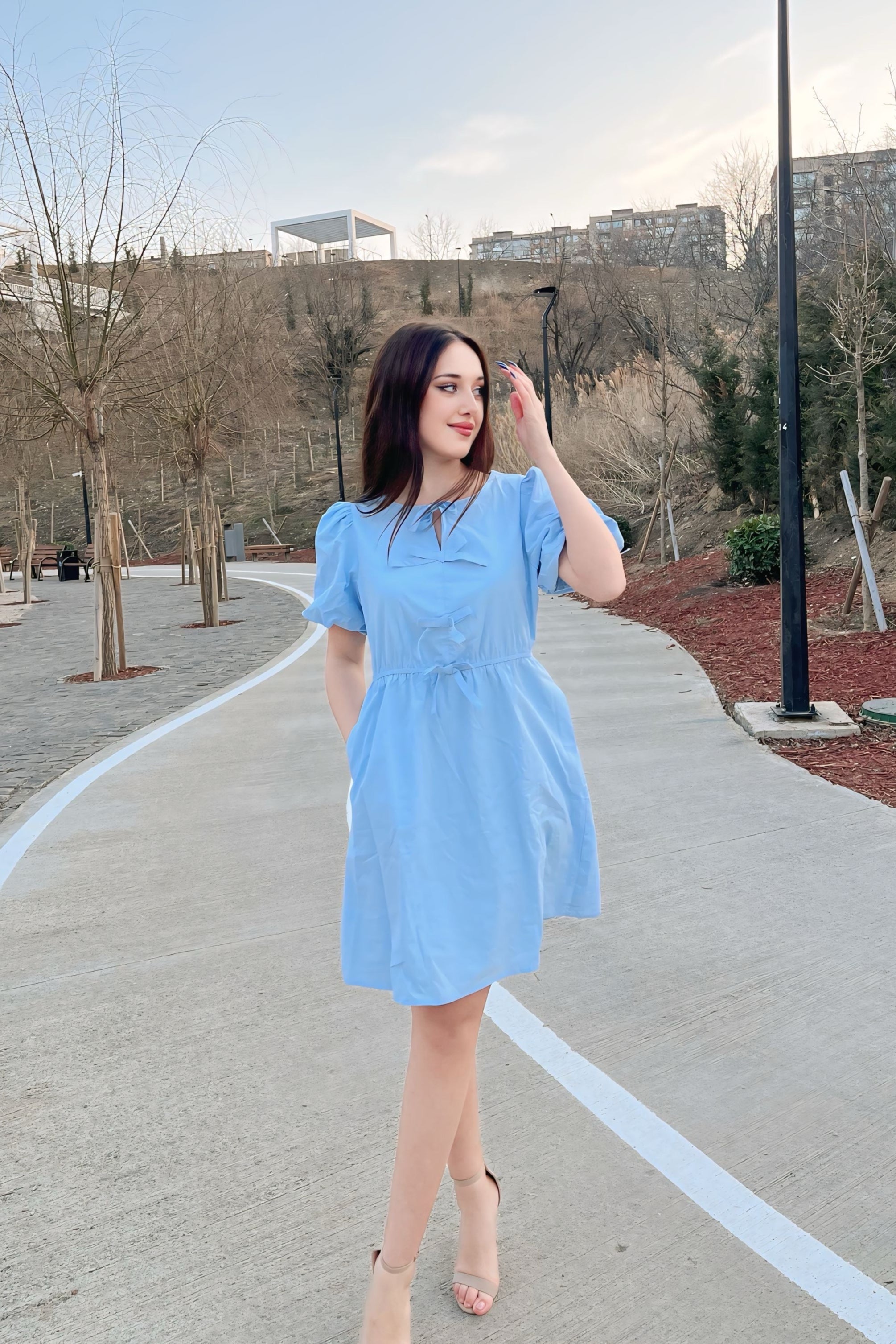 Luxuii Tie Front Cute Babydoll Ruffle Pleated Tunic Dresses