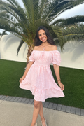 Luxuii Square Neck Puff Sleeve Plaid Ruffle Flowy Smocked Dresses
