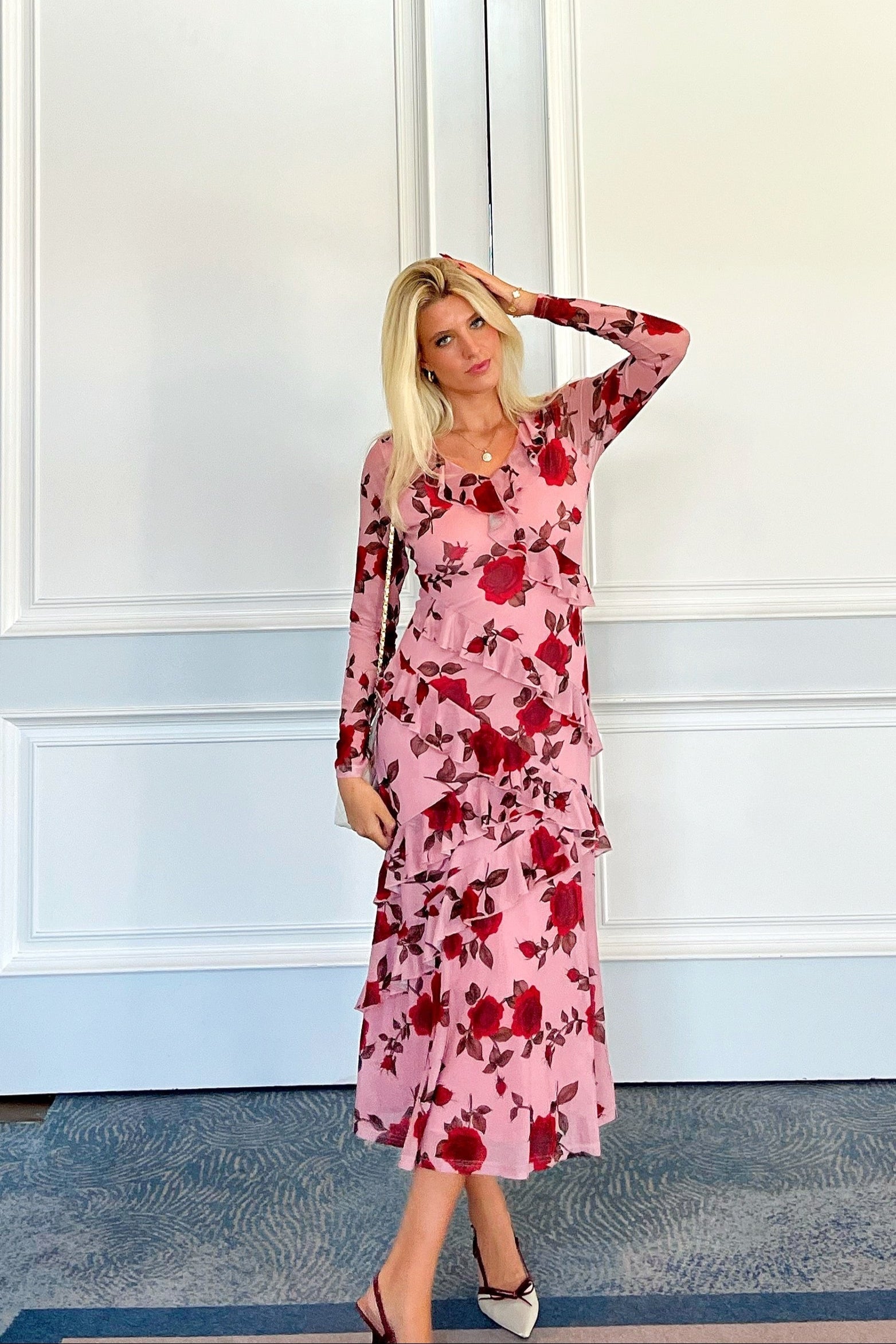 Luxuii Fall Floral Boho Bodycon V Neck Ruffle Wedding Dresses