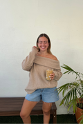 Luxuii Off The Shoulder Sweater Oversized Winter Ribbed Knit Tops