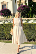 Luxuii Elegant Boat Neck A Line Tie Waist Spring Cocktail Party Dress