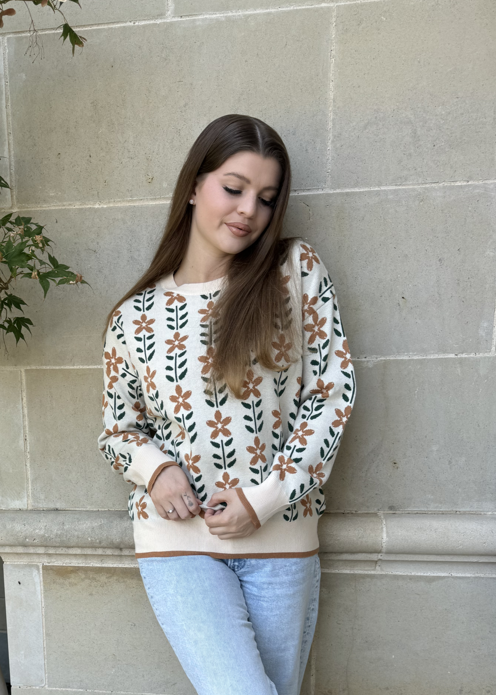 Luxuii Crewneck Printed Cute Oversized Knitted Pullover Tops