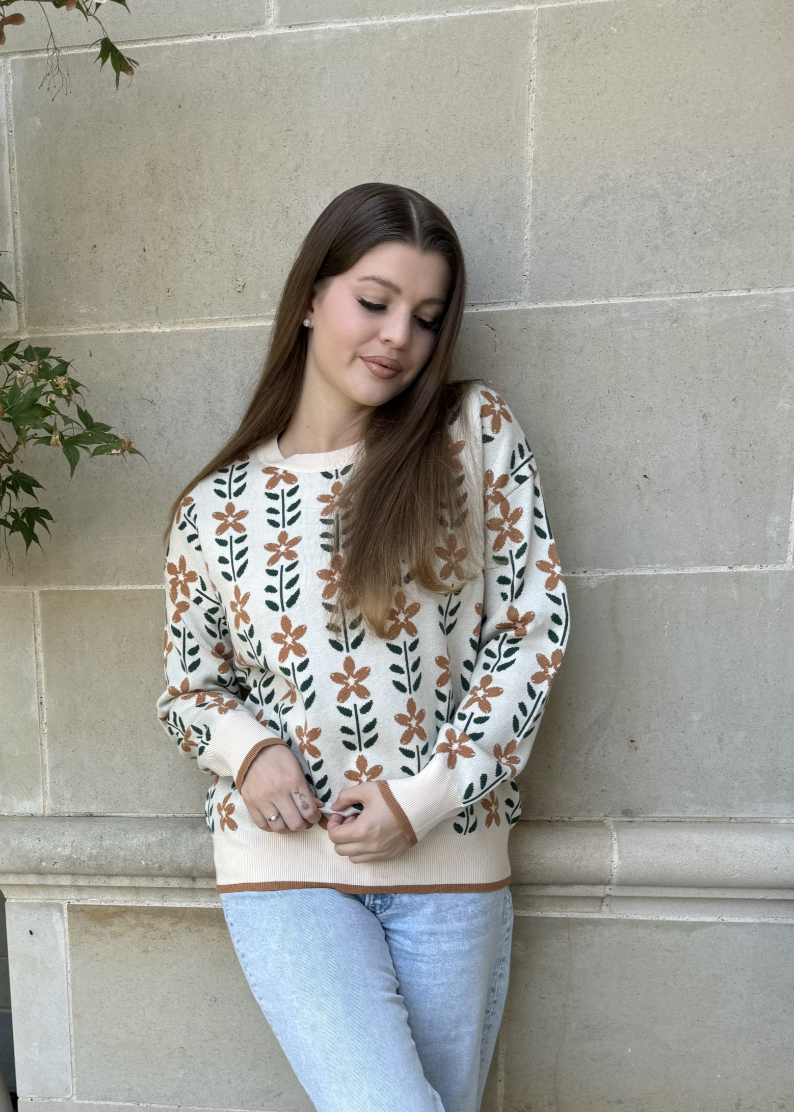 Luxuii Crewneck Printed Cute Oversized Knitted Pullover Tops