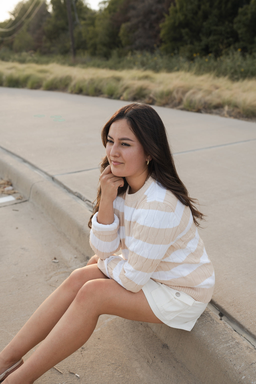 Luxuii Casual Striped Cable Knit Loose Chunky Pullover Sweater