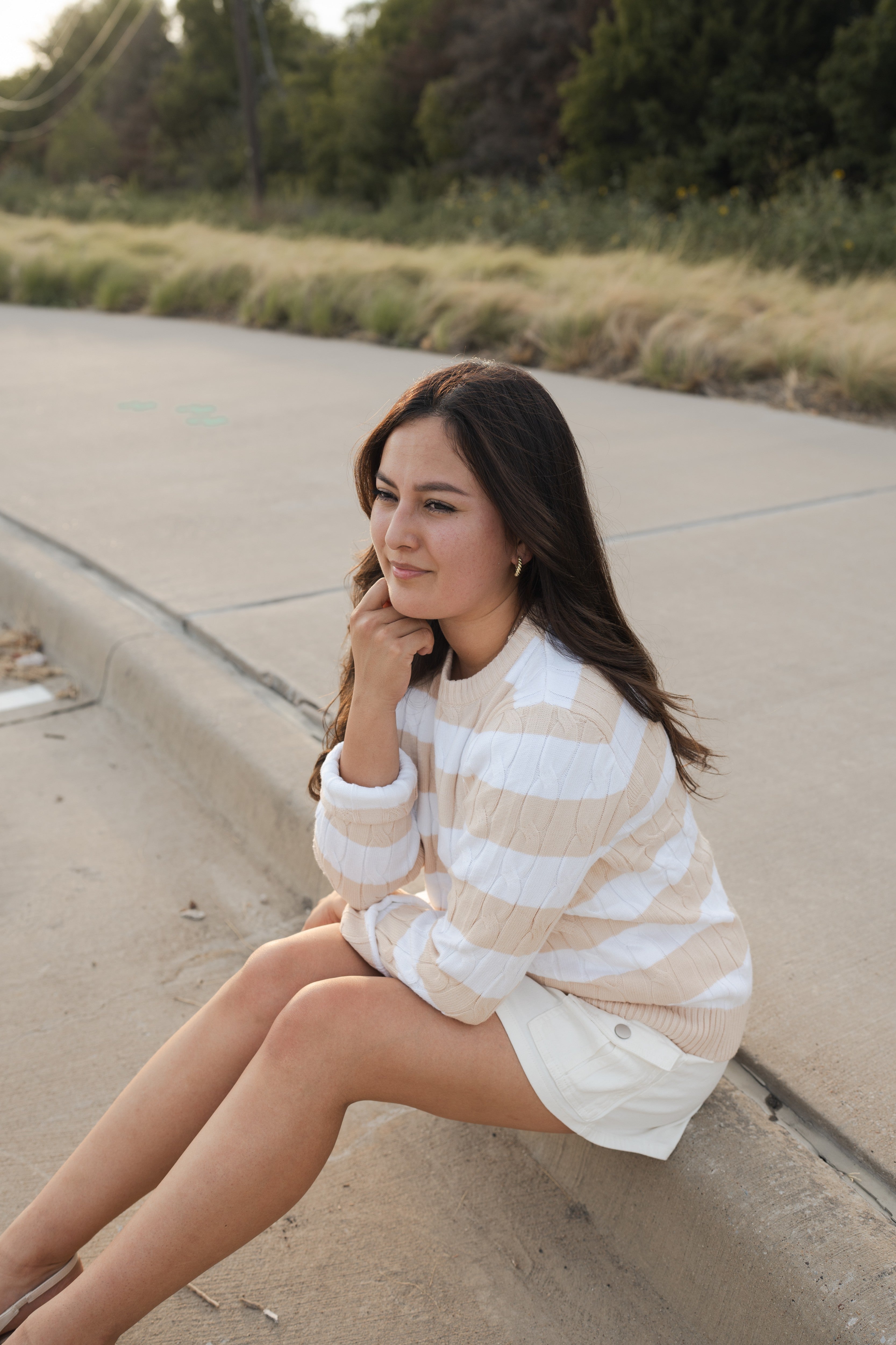 Luxuii Casual Striped Cable Knit Loose Chunky Pullover Sweater