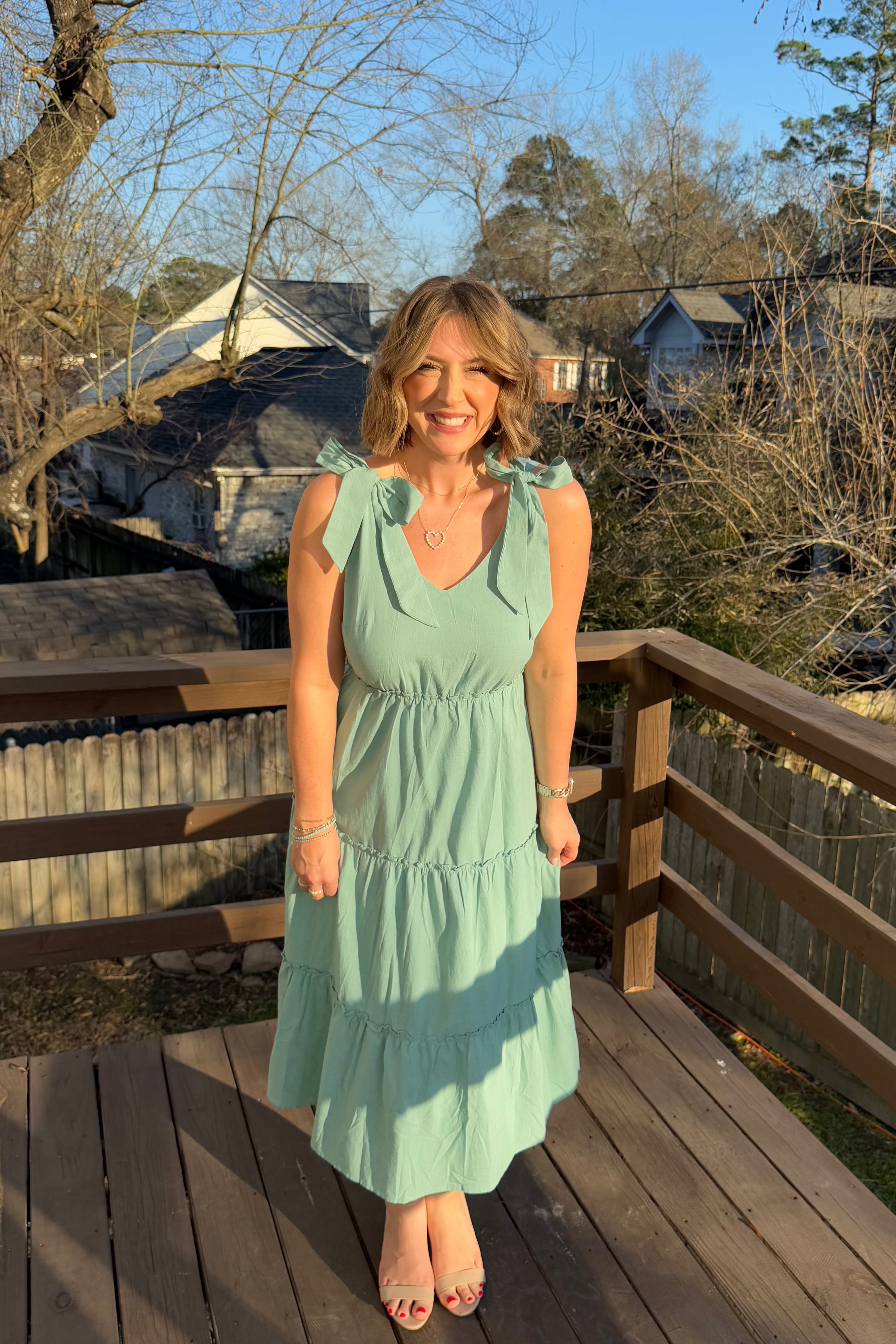 Luxuii Tie Shoulder Flowy Tiered A Line Beach Long Sundress